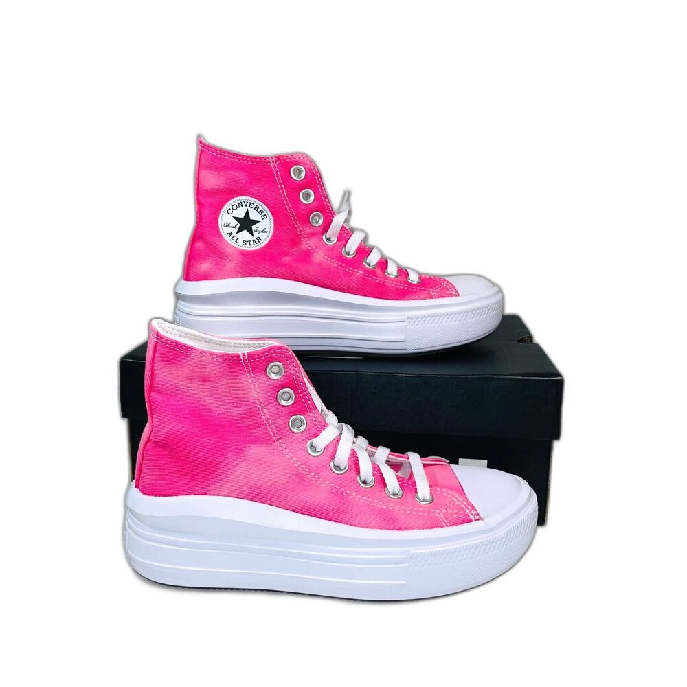 Converse Girl's White/chaos Fuschia High Top Platform Sneakers SZ 4 NEW
